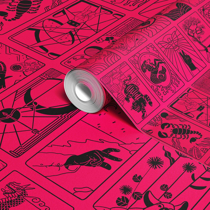 Papier peint quoi de votre signe, Rose vif/Noir