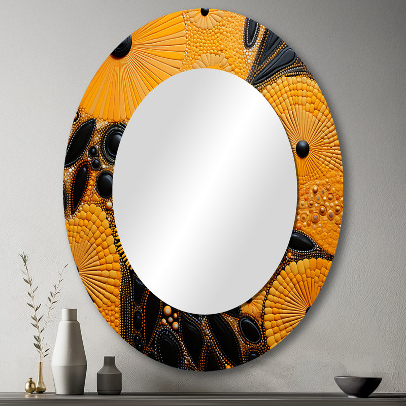 Tapisserie jaune et noire «Native Art Heritage» - miroir mural ovale jaune, 43 po x 33 po