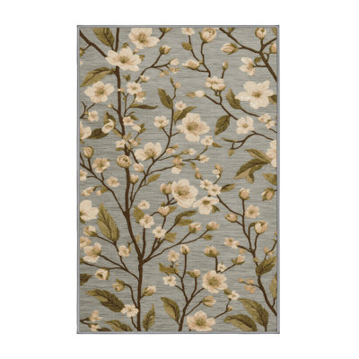 Machine Washable Botanical Brown Area Rug