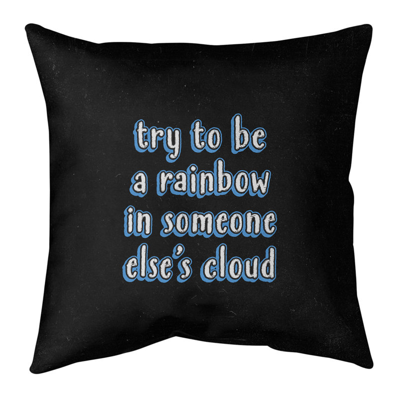 Essayez de devenir un coussin en arc-en-ciel, 20 po x 20 po, Noir / Bleu