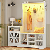 Hall Tree With Bench And Shoe Storage, Entryway Table, Entryway Furniture, 10 Compartments & 8 Double Hooks, Barn Door & Adjustable Shelf