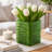 Decorative Vase, Square Shaped Rippled Texture, Green Resin 9 Inch