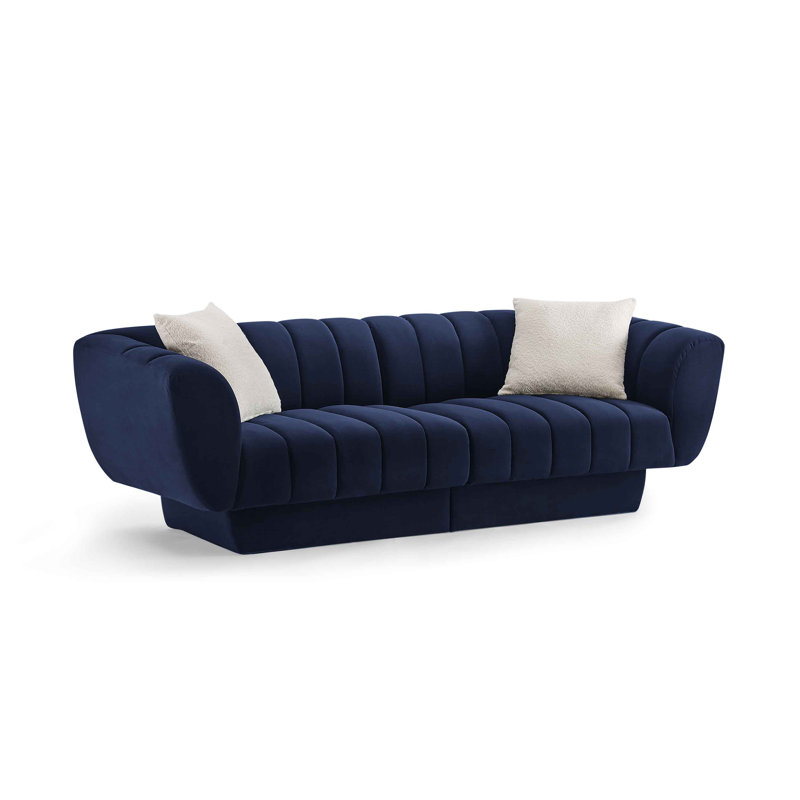 Charlotte 224Cm Velvet Rolled Arms Chesterfield Sofa, Blue