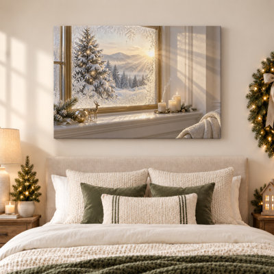 Art mural en toile avec vue sur la montagne enneigée avec fenêtre enneigée
