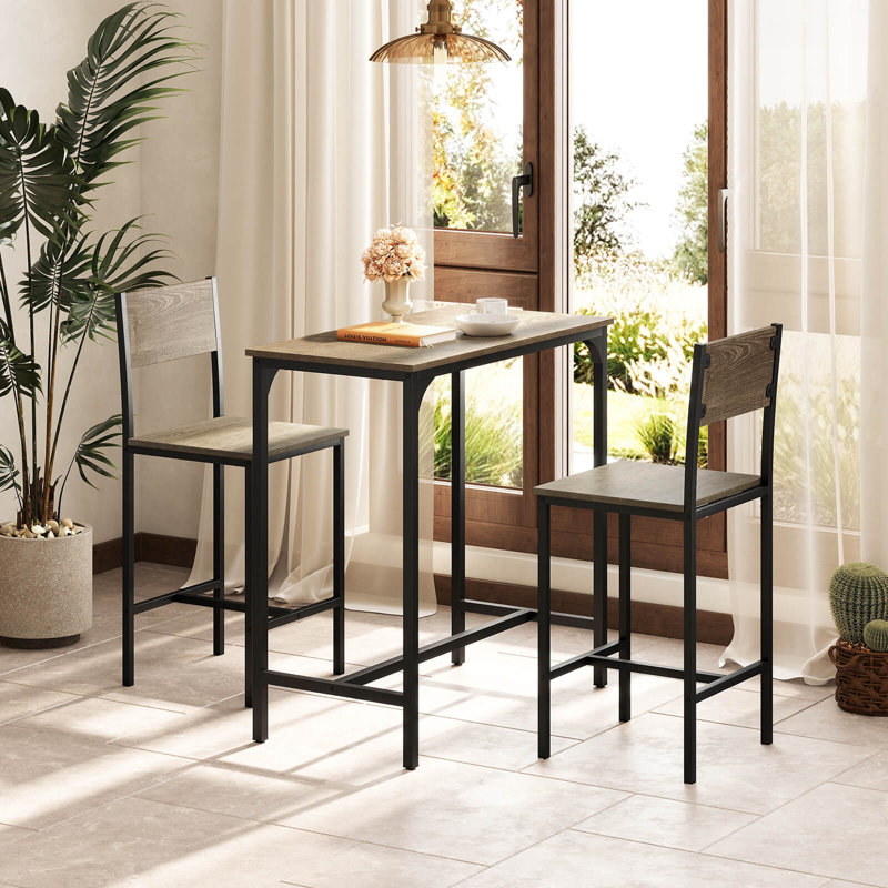 Ensemble de 3 tables de bar et chaises avec 2 tabourets de bar pour les petits espaces