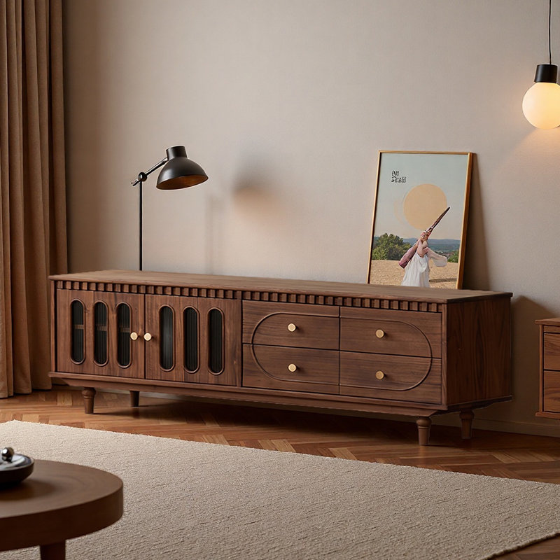 Meuble télé en bois massif de style médiéval, H 24 po x L 94,5 po x l 15,7 po