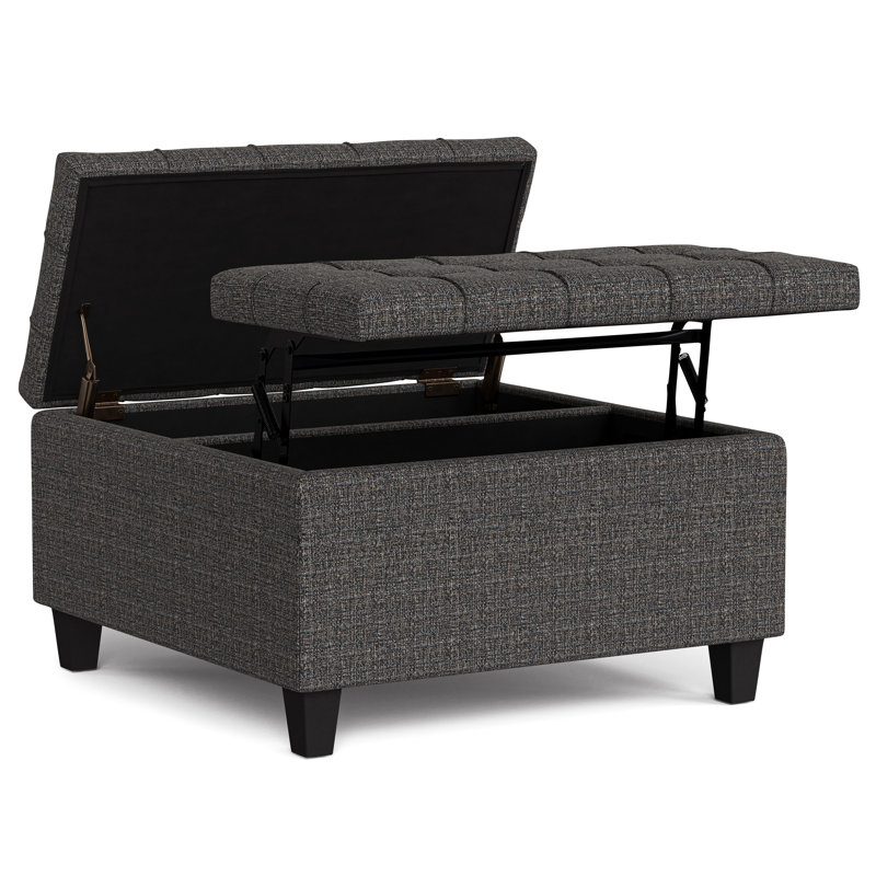 Ebony Tweed Tufted Square Storage Ottoman Coffee Table