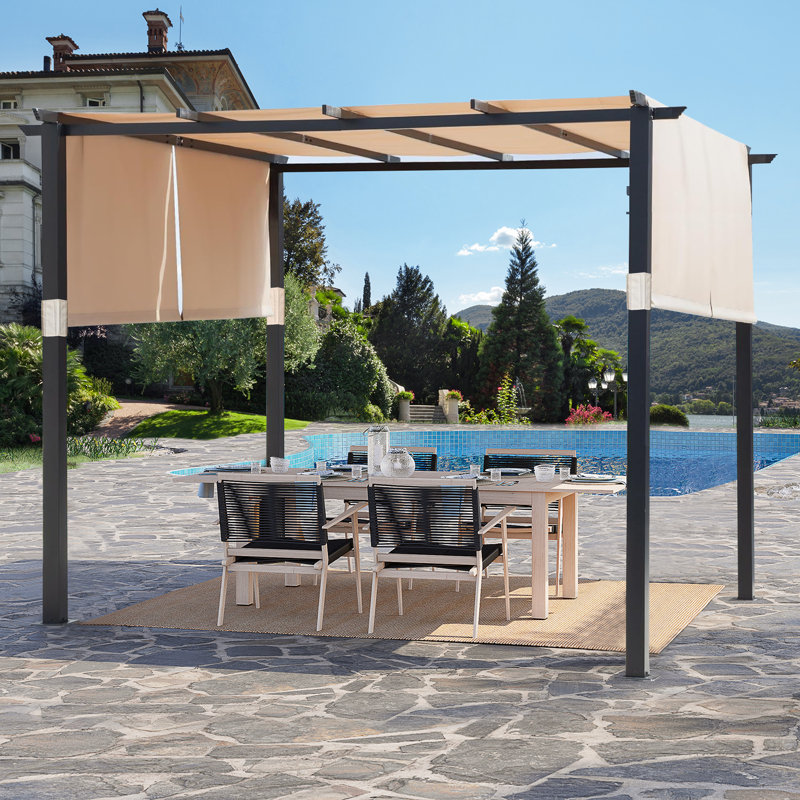 3m x 3m Metal Pergola, Beige
