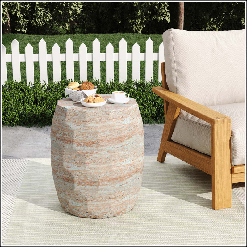 Outdoor/Indoor Lightweight Concrete Side Table with Travertine Finish, Multi-Functional and Durable Design for Versatile Use