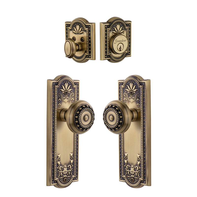 Parthenon Complete Entry Knob Set with Deadbolt, Vintage Brass
