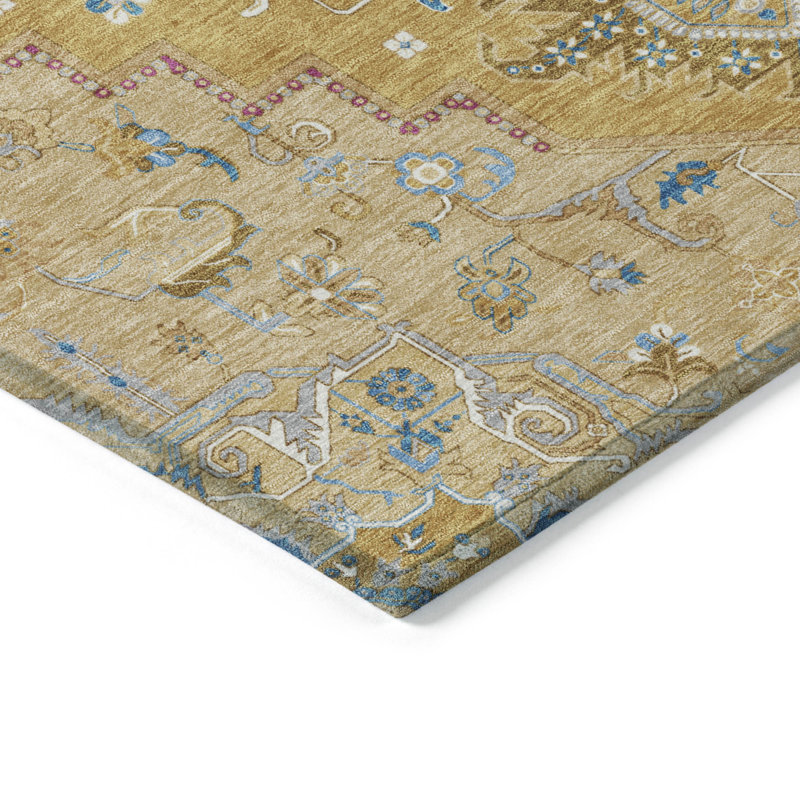 Gold Flat Woven Synthetic Rectangular Washable Rug 46" x 30"