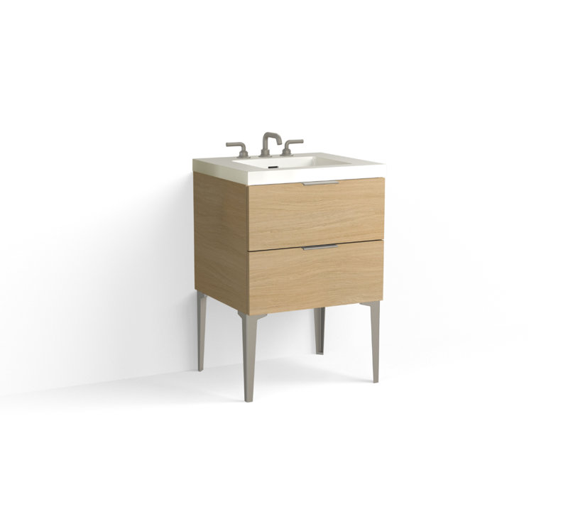 Avila 24" W Freestanding Single Bathroom Vanity with Dean Leg, Satin Nickel, Gloss White/8" Widespread, Nocino