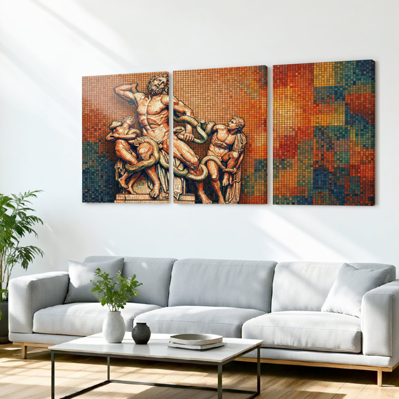 Laocoon et ses fils ensemble d'art mural enveloppé de toile de style mosaïque de 3, 2030