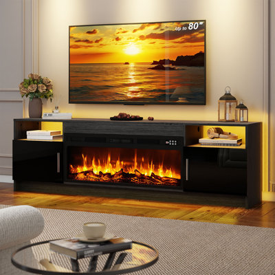 70" TV Stand with Electric Fireplace 12 Flame Colors Change For Living Room