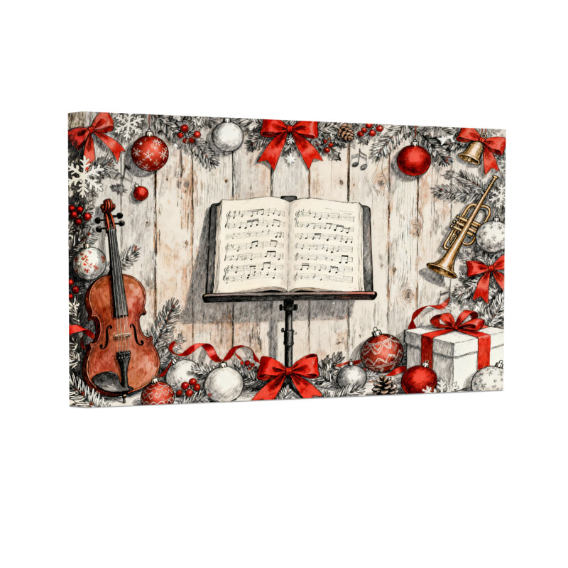 Ensemble de 3 impressions sur toile, décorations et instruments de musique, H 20 po x l 30 po