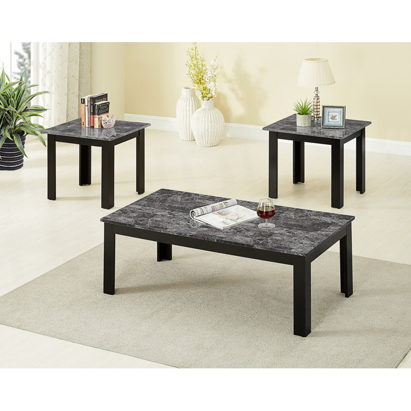 Ensemble de 3 tables basses rectangulaires de style traditionnel et table de bout carrée, Gris