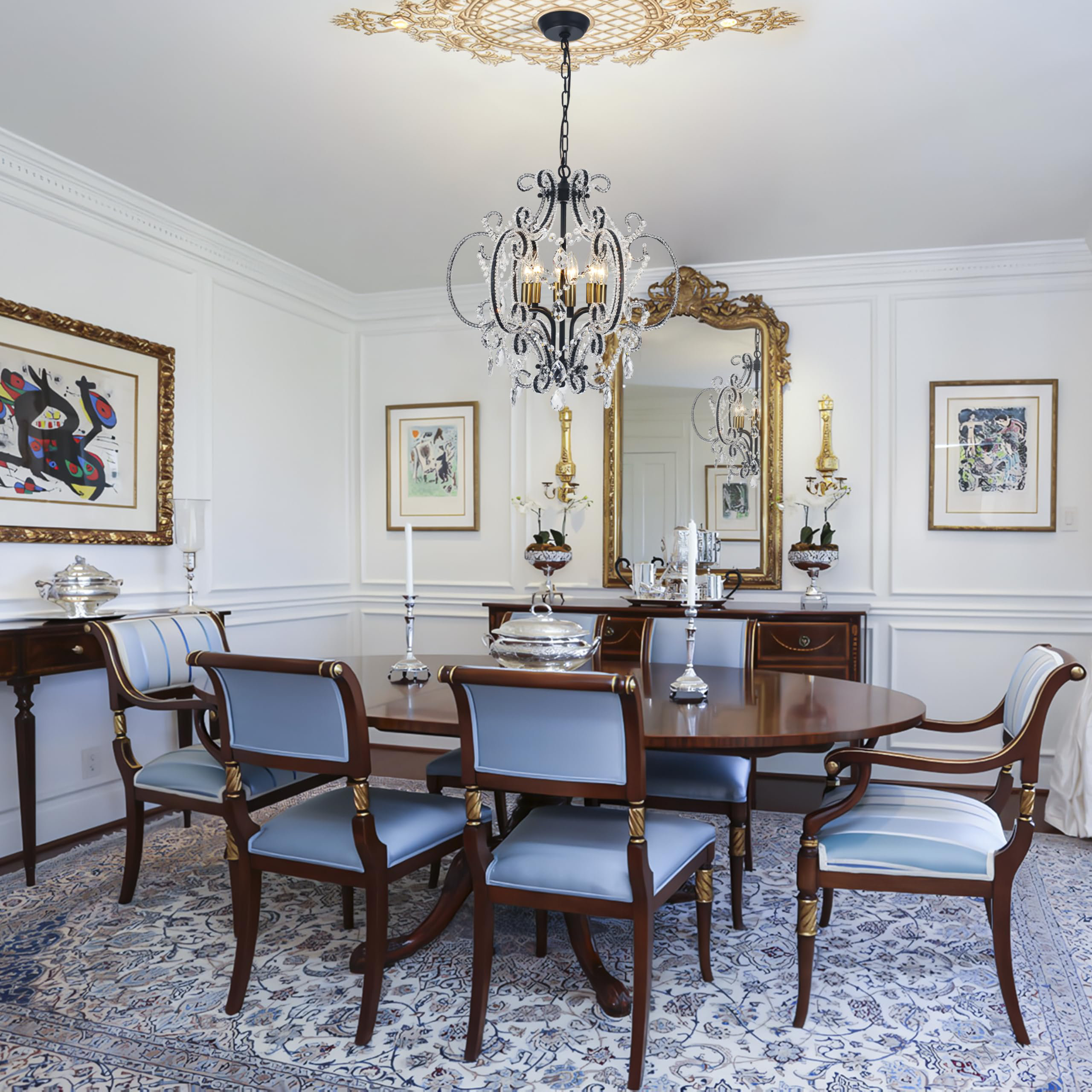 House of Hampton® Modern Black Gold Crystal Chandelier Dining Room