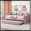 Lit de jour simple rembourré en velours capitonné avec couchette, ports de charge USB et Type-C, aucun sommier nécessaire, rose-771553767