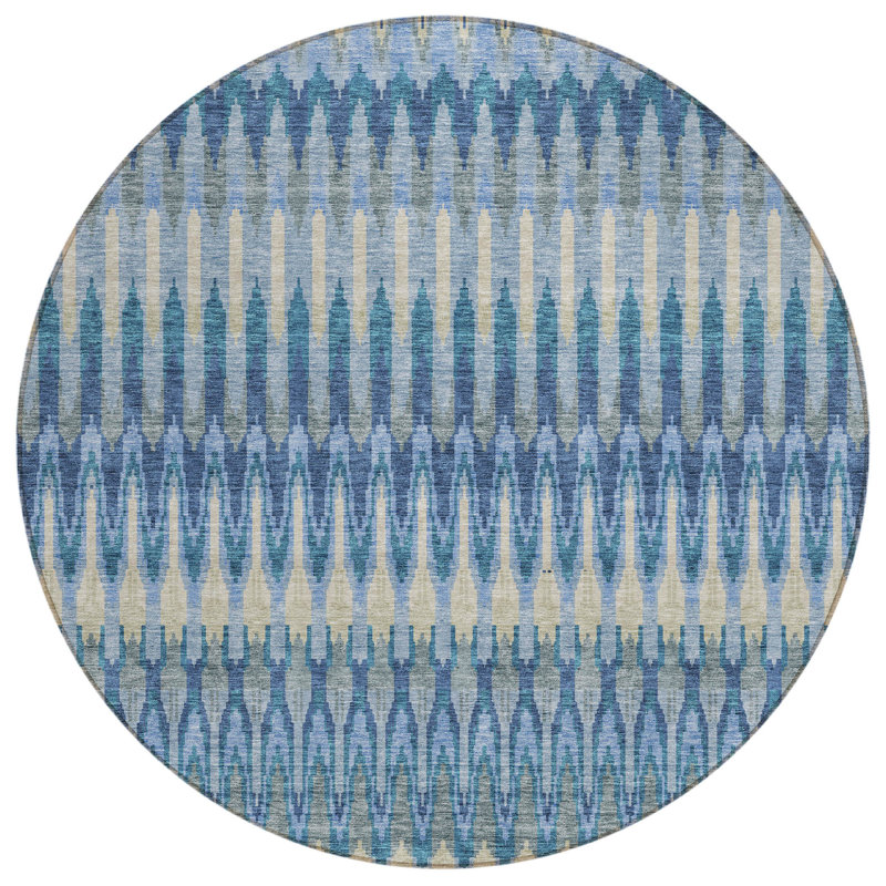 Tapis lavable intérieur / extérieur rond 8 pi bleu et bleu ciel HomeRoots