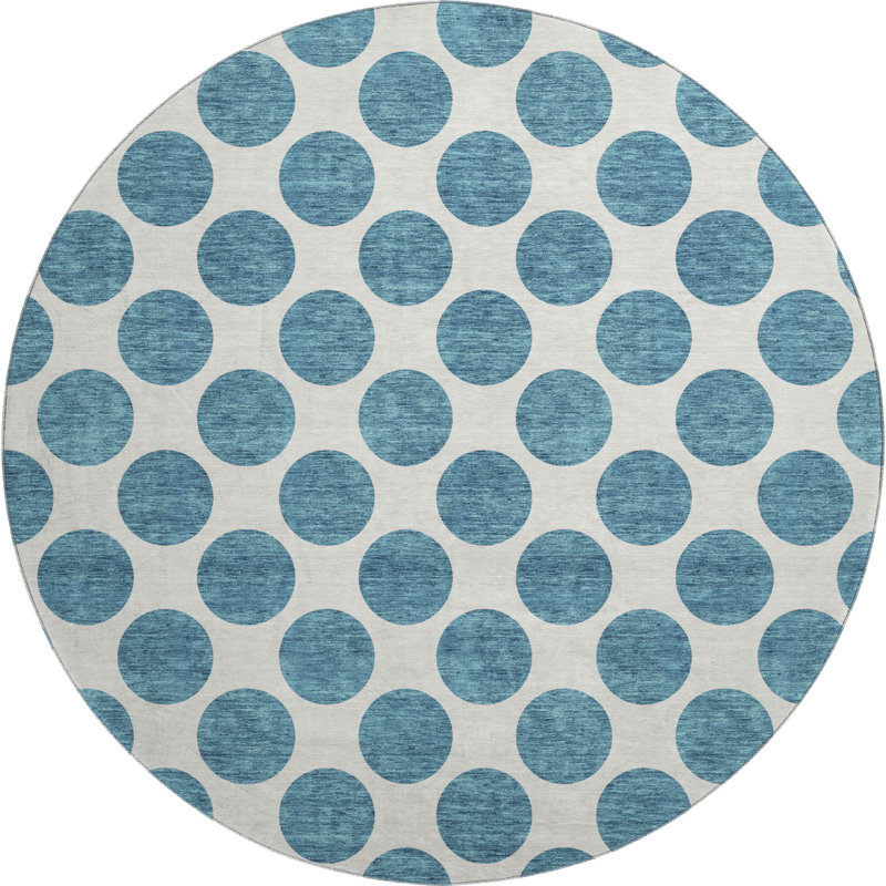 Premium Machine Washable Prisco Teal Rug, Round 8'