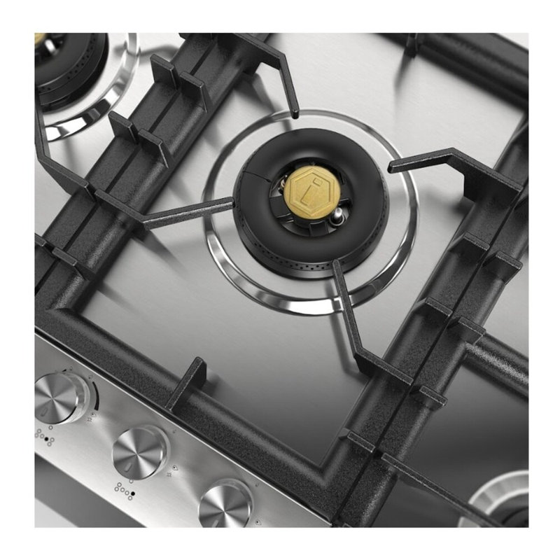 ILVE Professional Plus II 48 inch Built-In Gas Cooktop with Total Black Brass Burners, in Stainless Steel (6 Sealed Burners)