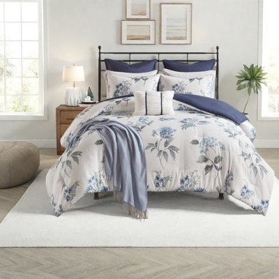 Ensemble de literie 7 pièces Farmhouse, seersucker en microfibre, style floral avec couverture, double / grand