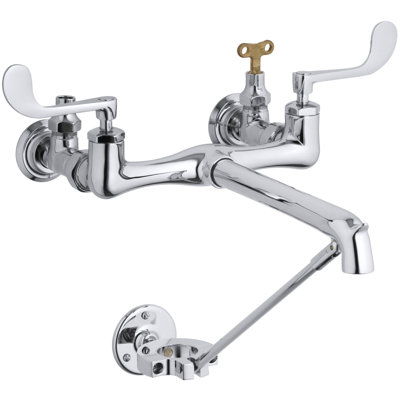 Double Wristblade Lever Handle Service Sink Faucet with Loose-Key Stops and Spout with Bottom Wall Brace