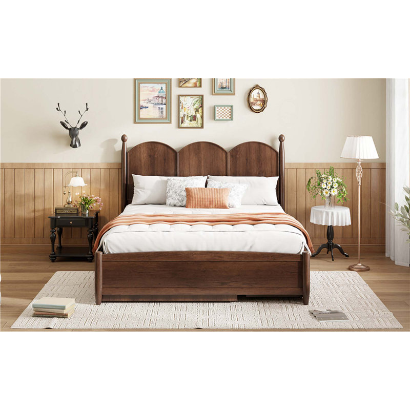 Grand lit plateforme avec 2 grands tiroirs, lit gigogne simple TG, Noyer