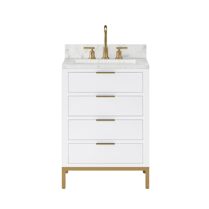 Bristol 24" Carrara White Marble Countertop Bath Vanity with Faucet, Pure White