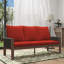 Canapé en bois tissé à accoudoirs pour 3 personnes avec coussins lavables amovibles (rouge et beige)-14578691