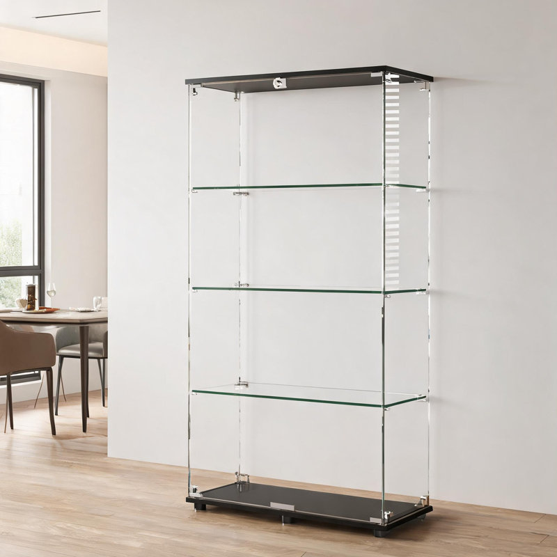 Vitrine de rangement verrouillable en verre trempé à 4 tablettes en MDF pour bureau