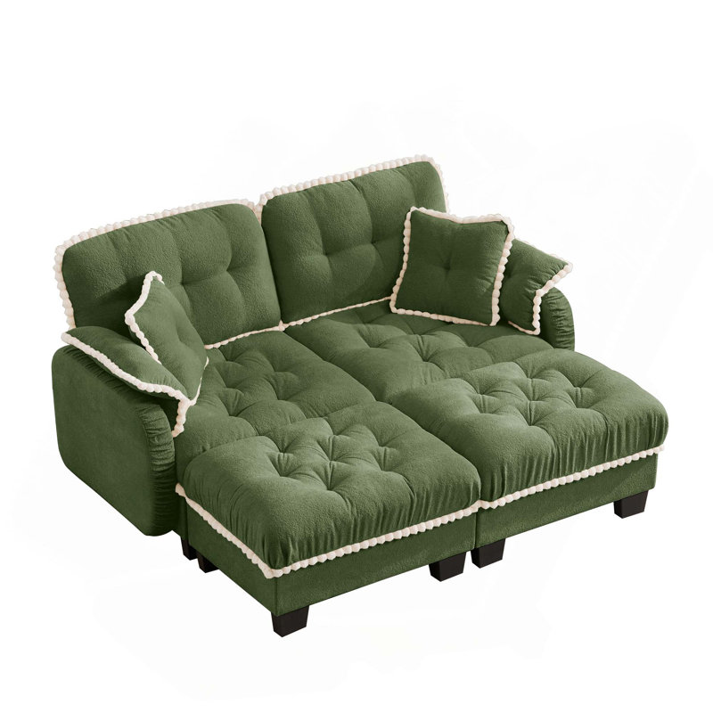 Causeuse Pom-Pom, Vert (2 sièges avec 2 repose-pieds)