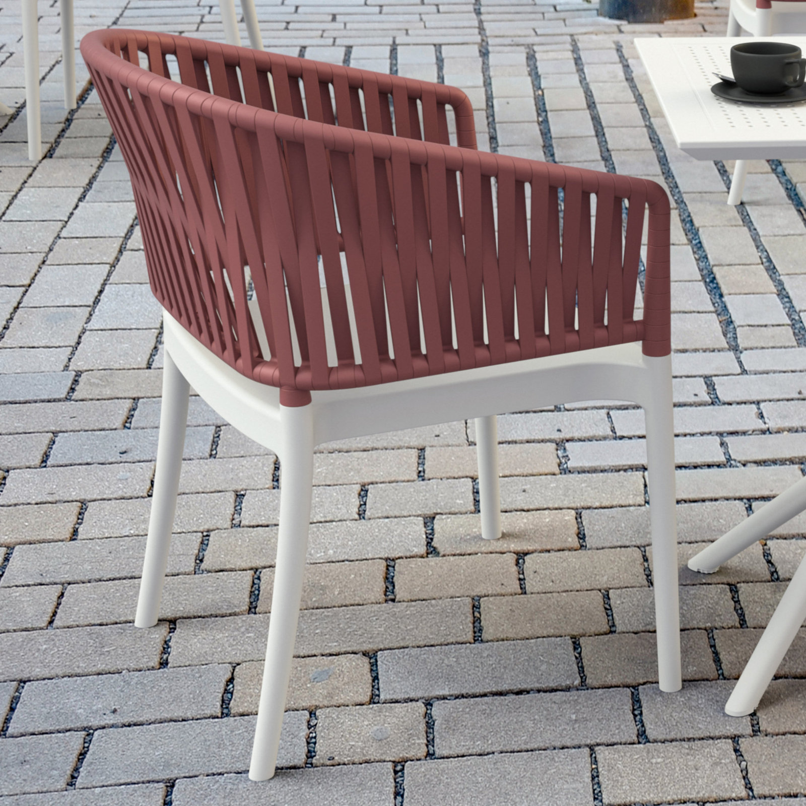 Newport Outdoor Stacking Dining Armchair, Marsala/White
