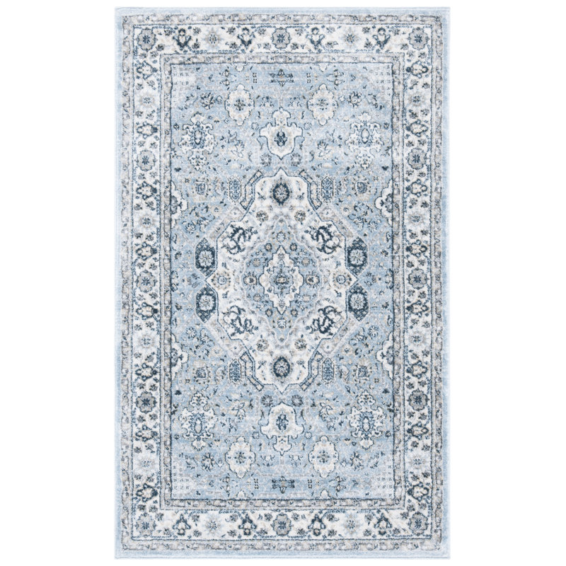 Aayon Oriental Blue/Creme Area Rug, Rectangle 3' x 5'