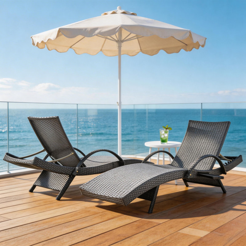 Chaise longue d'extérieur en osier, Gris