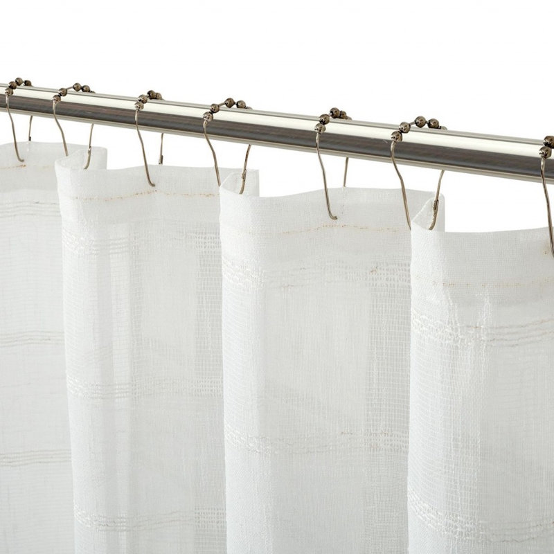 Rideau de douche rayé en polyester brodé, Blanc