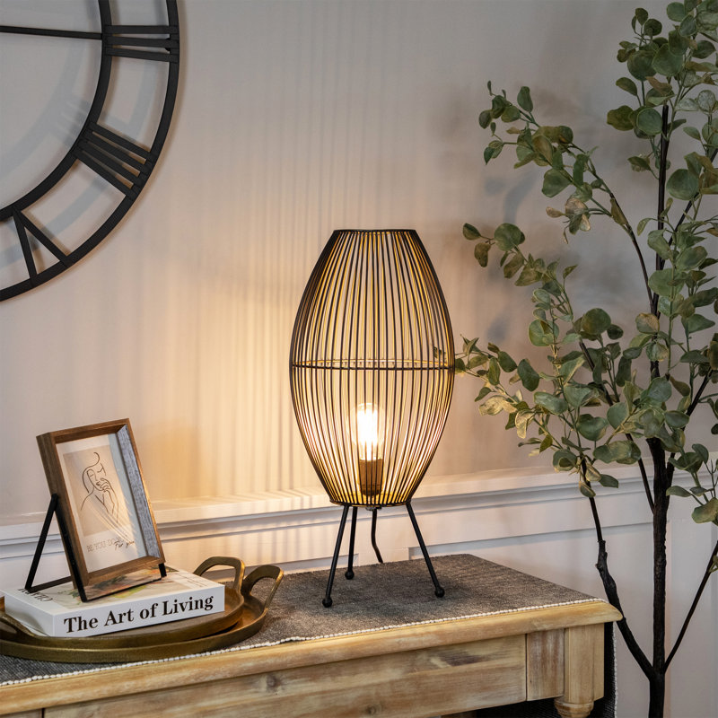 Lampe de table ovale en fer de style cage - 20 po - noire