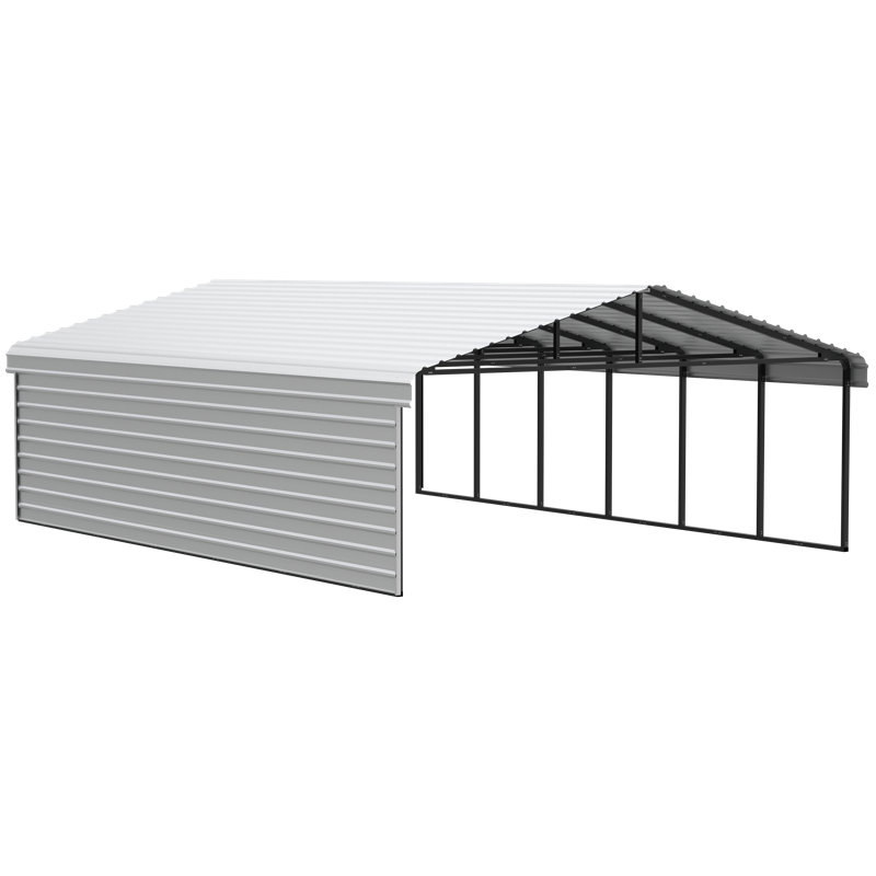 20 ft x 29 ft Eggshell Steel Carport with Black Frame