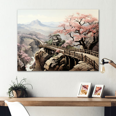 Pink Floral Japanese Panorama Landscape II - Japan Metal Wall Art MT134812