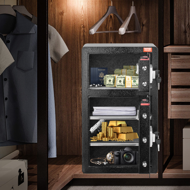 Black Alloy Steel Double Door Safe Box with Key Lock and Password