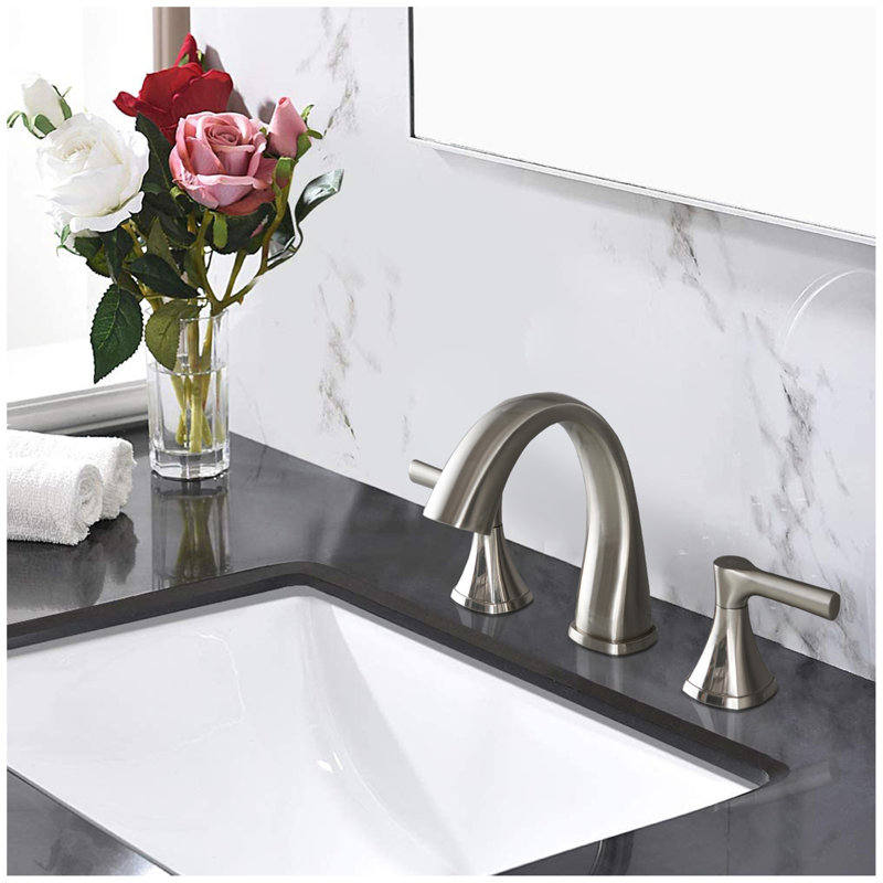 Robinet de lavabo de salle de bain à deux poignées à 3 trous avec ensemble de drain (nickel brossé), Nickel brossé