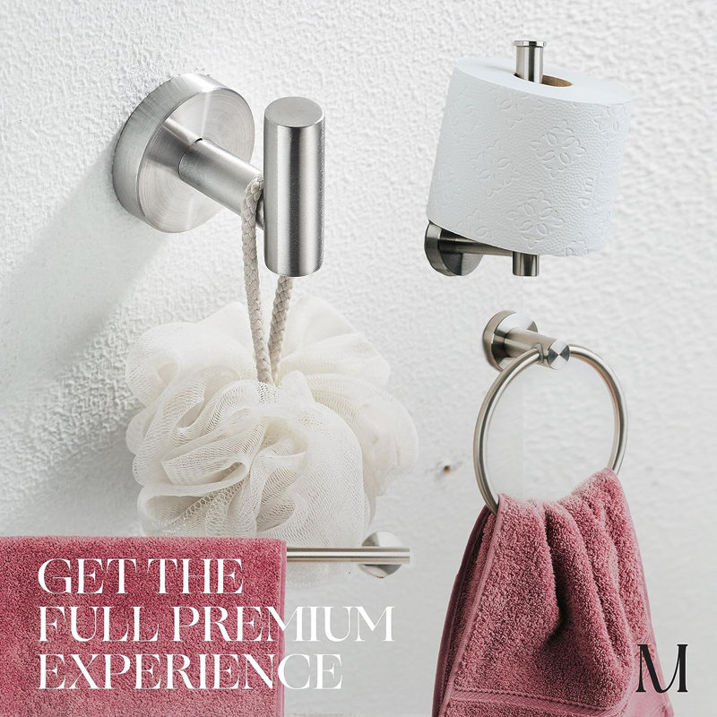 4 - Piece Bathroom Hardware Set, Brushed Steel