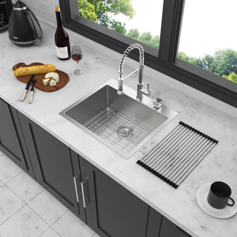 Évier de cuisine 28 po x 22 po x 10 po à cuve simple encastrable en acier inoxydable de calibre 16 28 po