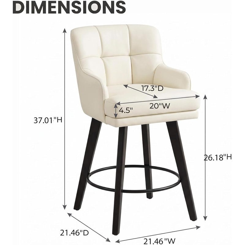 Ensemble de 2 tabourets de bar pivotants, chaises de bar rembourrées en PU, Beige, 2
