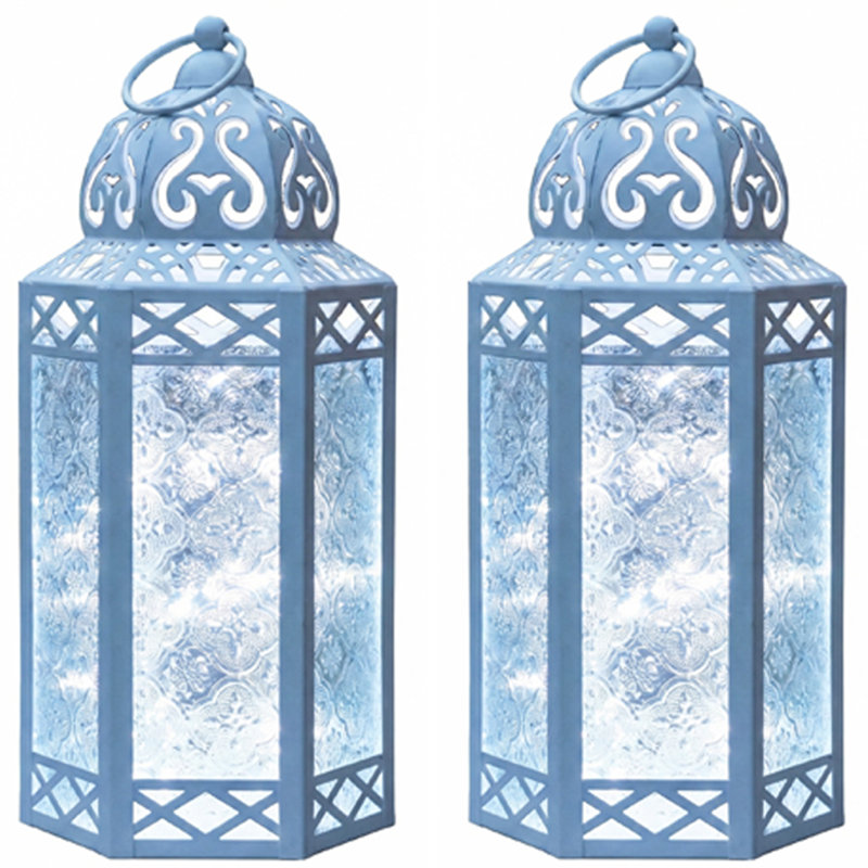 Lanterne décorative marocaine avec lumières DEL, Blanc / Transparent, H 12 po x l 5,75 po x P 4,4 po
