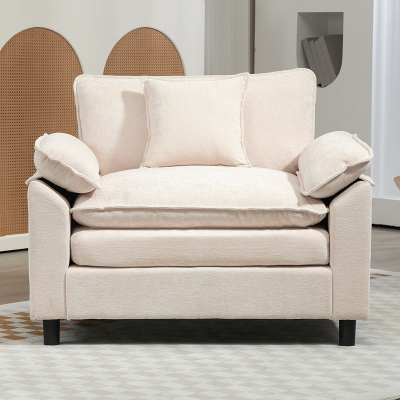 Chenille Oversized Accent Armchair, Beige Chenille