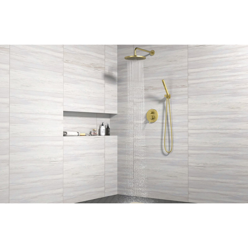 Modern Round 2-Setting Shower Faucet Set, Rain Shower System, Shower Head With Handheld Sprayer, Gold