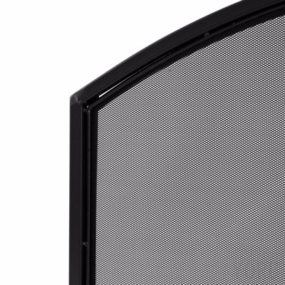 Pare-étincelles décoratifs en métal noir à sommet arqué, autoportant, pour foyer intérieur à bois. Dimensions du pare-étincelles : 96,5 cm (L) x 78,7 cm (H).