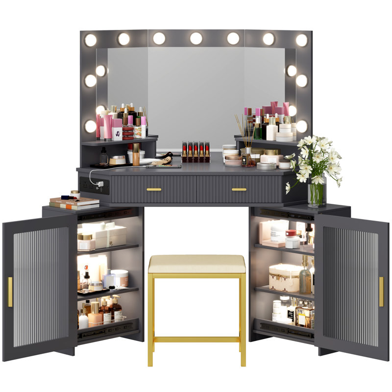 Dressing Table with Mirror, Grey