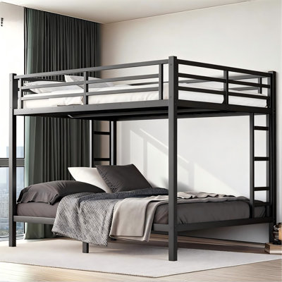 Black Queen Over Queen Metal Bunk Bed For Teens And Adults, Space-Saving, Noise Reduced, 2 Side Ladders, Under Bed Storage, No Box Spring Needed, Sturdy Safety Guardrails